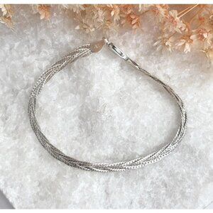 Italian Made Herringbone Braided 925 Sterling Silver Vintage Bracelet - 7.25"